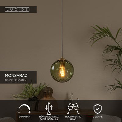 Lucide MONSARAZ - Pendelleuchten - Ø 25 cm - 1xE27 - Grün